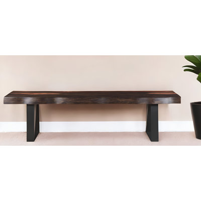 68" Dark Brown and Black Distressed Solid Wood Dining Bench
