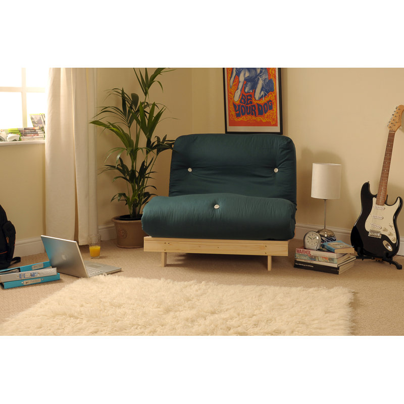 Arlete Upholstered Futon And Mattress, Green, 76cm H x 120cm W x 78cm D