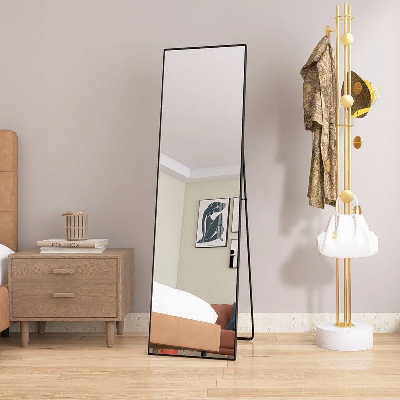 Metal Rectangle Floor Mirror, Black