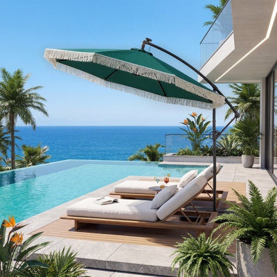 10Ft Patio Offset Hanging Umbrella With Tassels