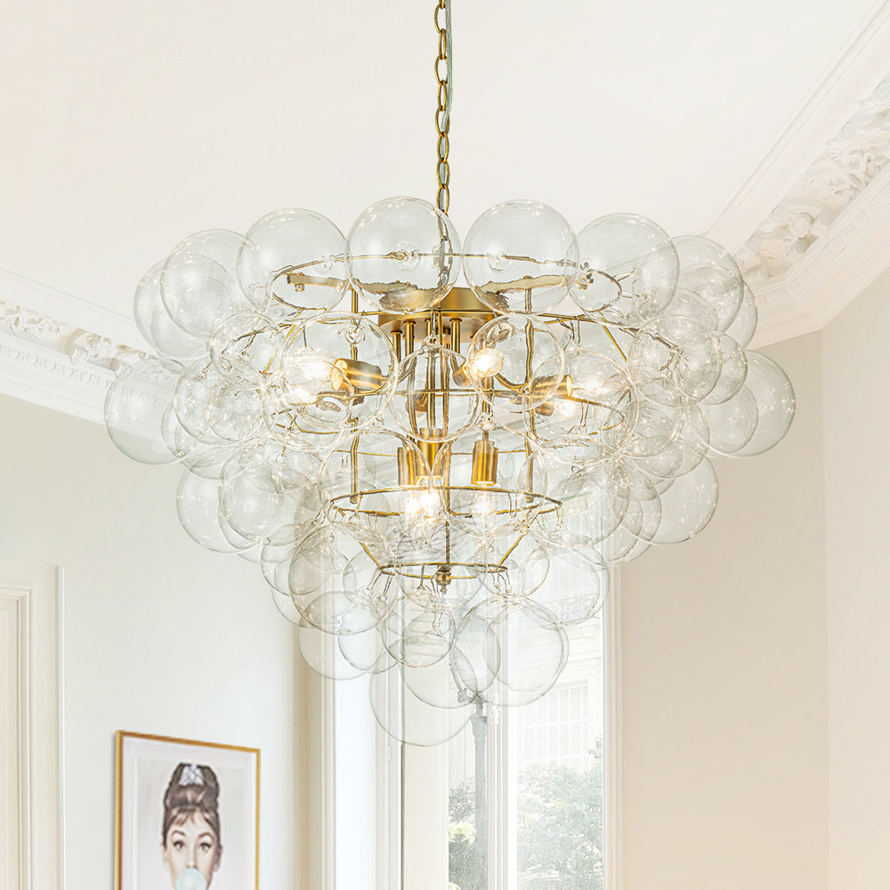 9 - Light Cluster Chandelier with Glass Accents