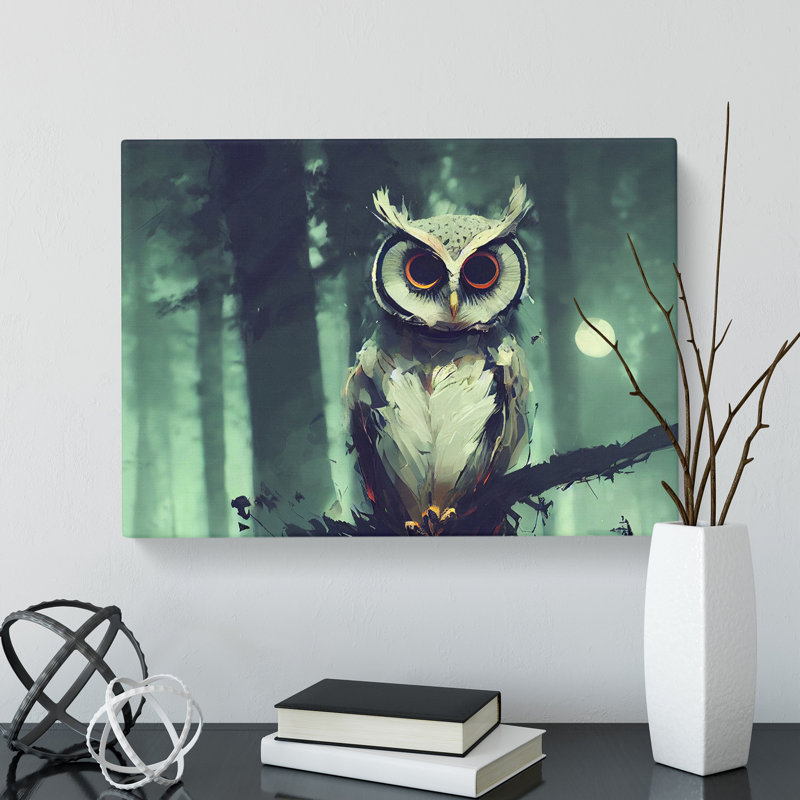 Owl Art Painting Abstract - Wrapped Canvas, 35cm H x 50cm W x 3cm D