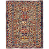 1890s Colorful Busy Tribal Antique Caucasian Shirvan Carpet 3'5" x 4'5" Wool Rug