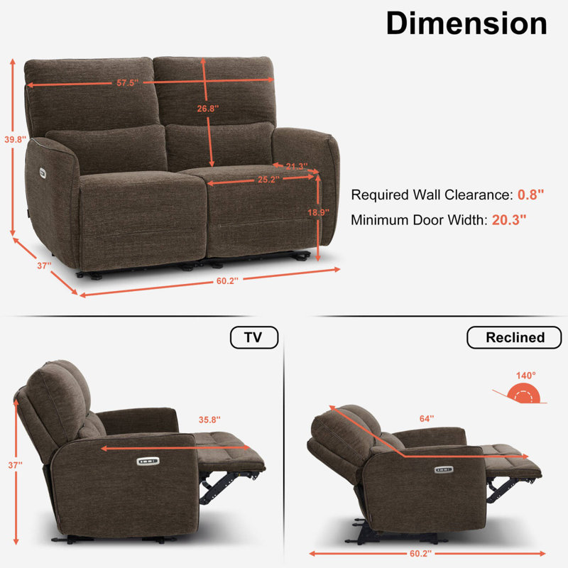 Causeuse inclinable électrique Zero Clearance, Marron foncé