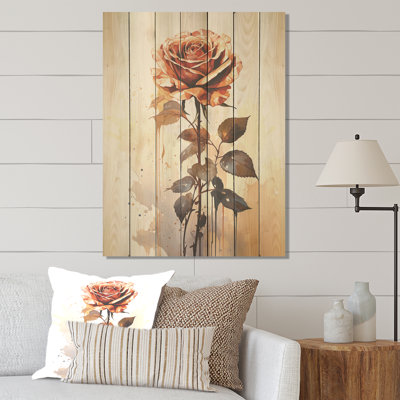 Rose monochromatique Elegance I - rose sur bois