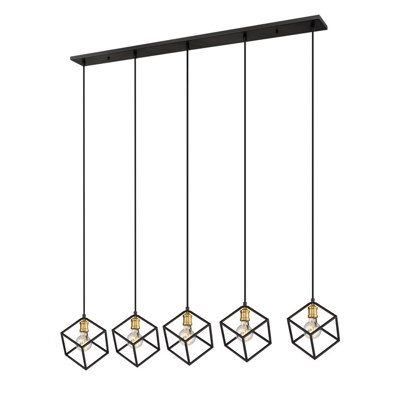 Luminaire suspendu carré à 5 lumières Adelbert, Laiton vieilli