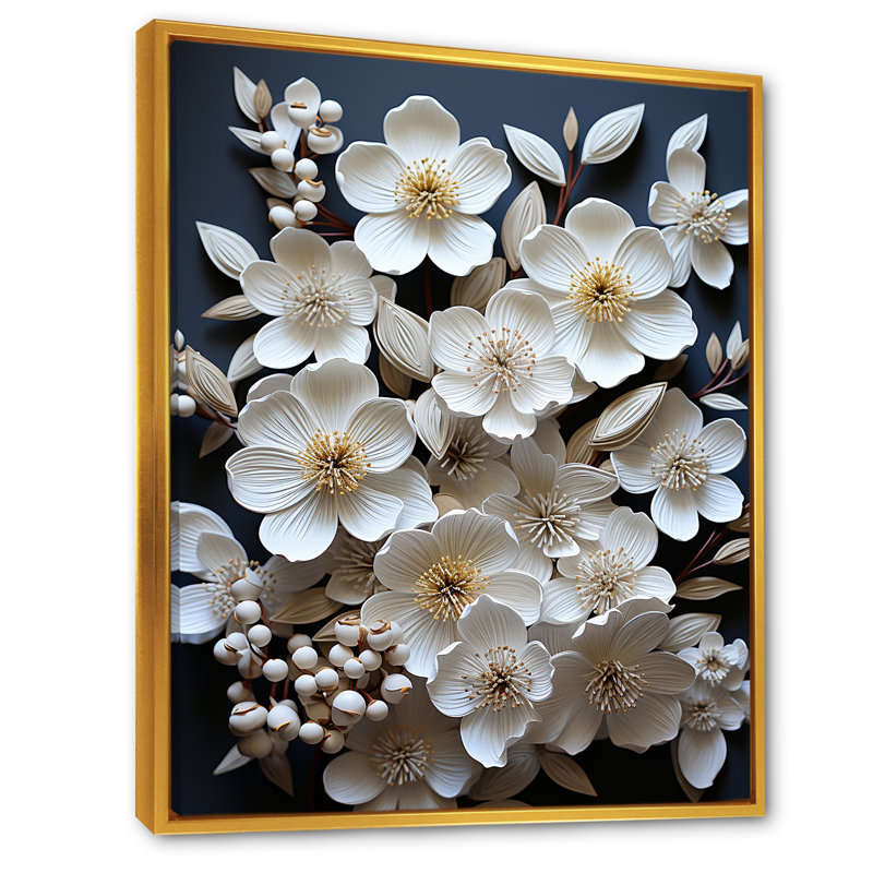 Reproduction sur toile White Dogwood, Cadre flottant doré, H 44 po x l 34 po x P 1,5 po
