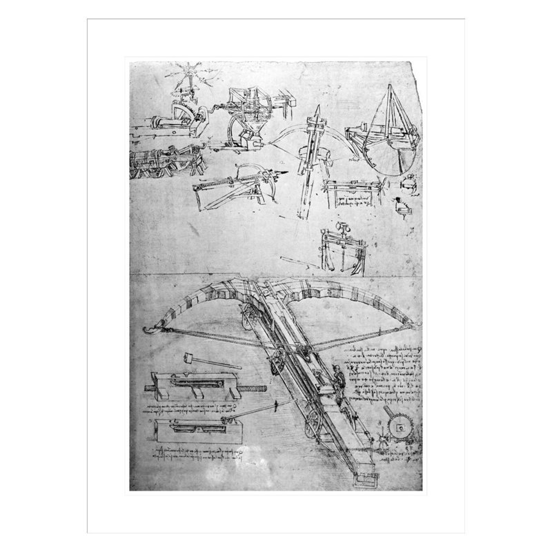 Weapon designs including for a Giant Crossbow fol. 149b-r from the Codex Atlanticus by Leonardo da Vinci - Framed Giclee Print