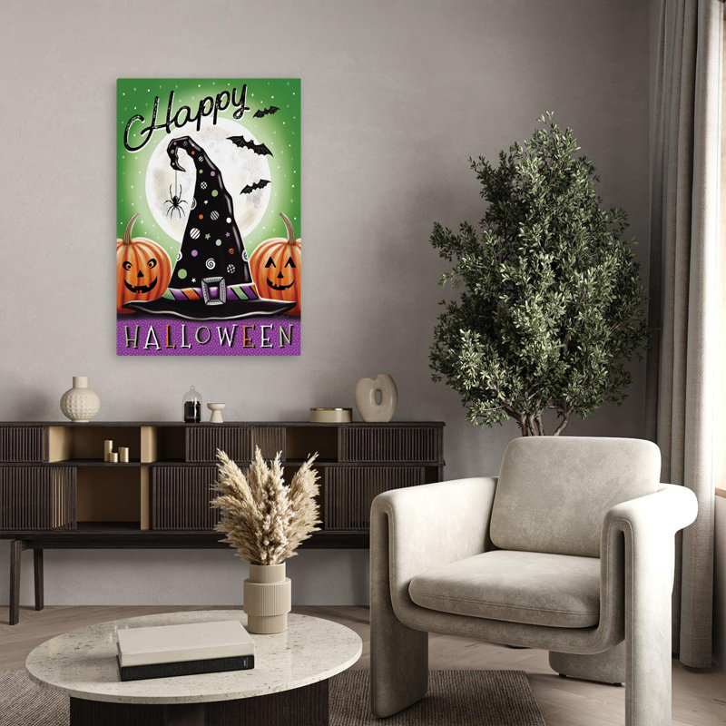 Magical Halloween Witch Hat I - art de citrouille d'Halloween contemporain, H 24 po x l 36 po