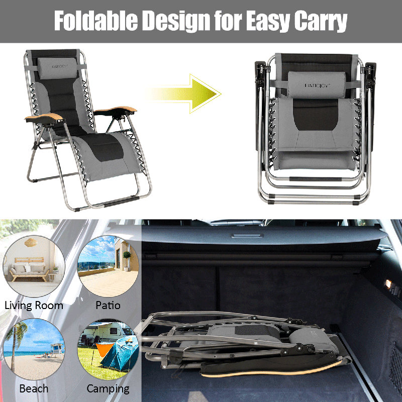 Oversized Gray Steel Zero Gravity Lounger with Cushions and Arms