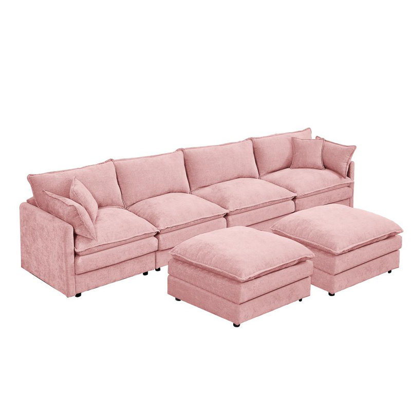 130.7" U-Shaped Modular Sectional Sofa with 2 Movable Ottomans, 4-Seater Chenille Cloud Couch Set for Living Room, DIY Combination with High-Resiliency Memory Foam & Spring System