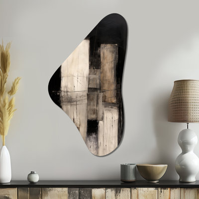 Black Mid Century Fusion IV - Abstract Midcentury Boomerang Shape Asymmetric Metal Wall Art