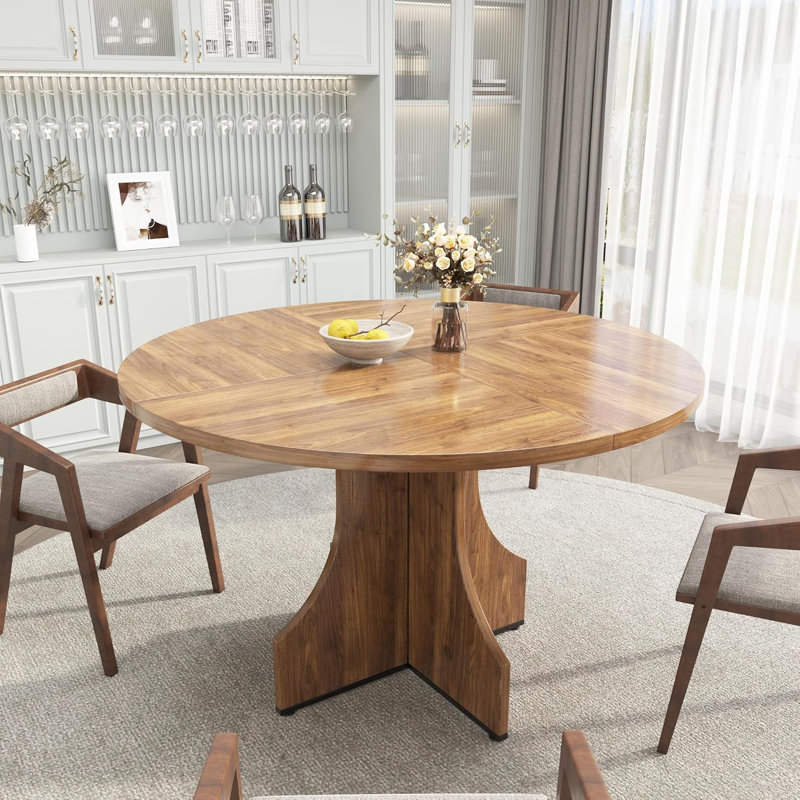 Table de salle à manger Modern Farmhouse pour 4-6 - Table ronde de 47 pouces avec tablette de rangement - Conception peu encombrante pour les appartements et les coins repas - Assemblage facile - Bois de noyer