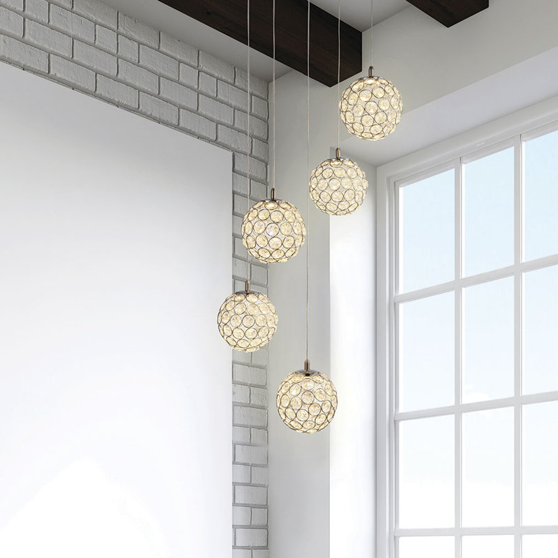 Luminaire suspendu sphère 5 lumières Tietjen, Chrome