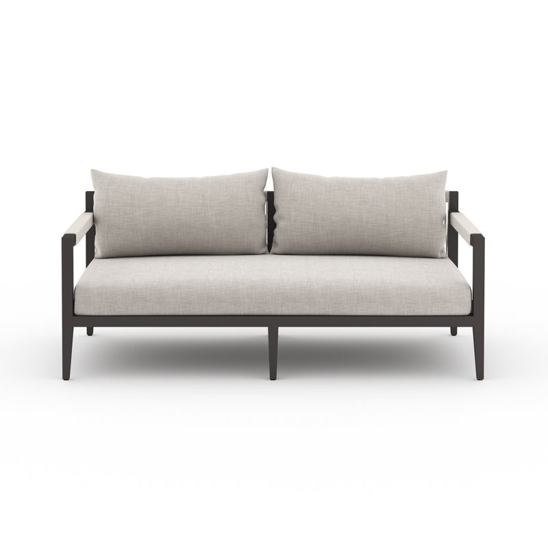 Sherwood Outdoor 2 - Seat Loveseat, Aluminum, Stone Gray Cushion/Bronze/White Frame