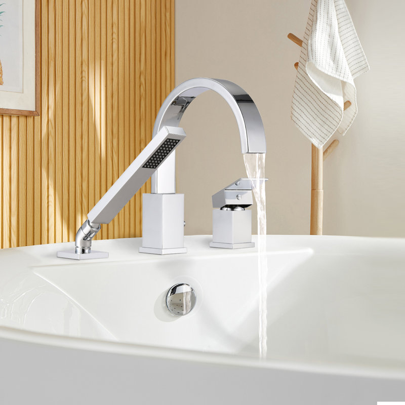 Robinet de baignoire romaine à 1 poignée avec inverseur et douchette, Chrome