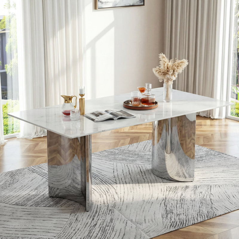 Table de salle à manger rectangulaire Kennetra, Argent, H 29,5 po x L 62,9 po x l 35,4 po