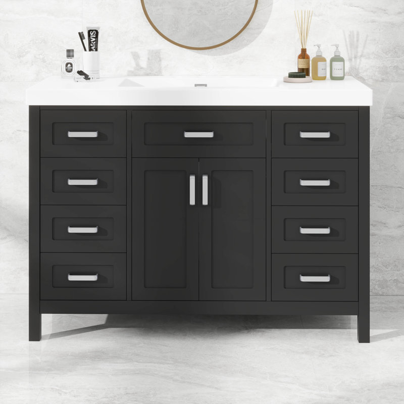 Meuble-lavabo 48 po avec lavabo, 2 portes et 8 tiroirs 48 po, Noir
