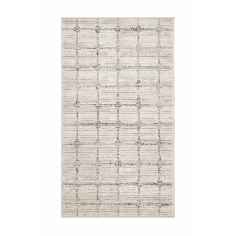Tapis d'entrée d'intérieur lavable à carreaux Seranova de Rug Branch, 60 x 120 cm, beige, style moderne, résistant aux taches, idéal pour le salon, la chambre, la salle à manger, la cuisine et le bureau.