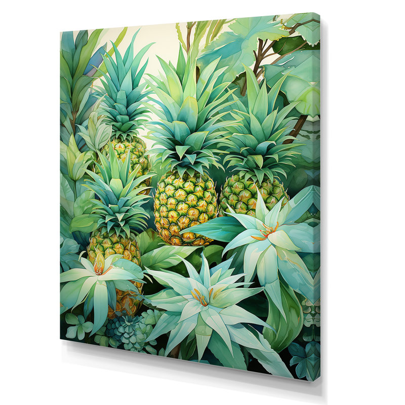 Pineapples, forêt tropicale - Ananas, art mural, H 44 po x l 34 po x P 1,5 po, Toile tendue