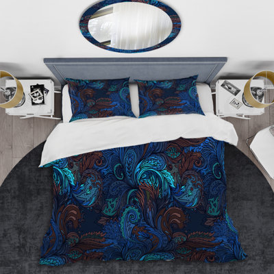Blue And Brown Floral Paisley - Patterned Duvet Cover Set