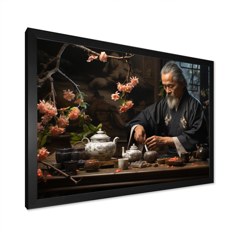 Asian Art Harmony in Tea VII - reproduction d'art, H 12 po x l 20 po x P 1 po, Cadre photo noir