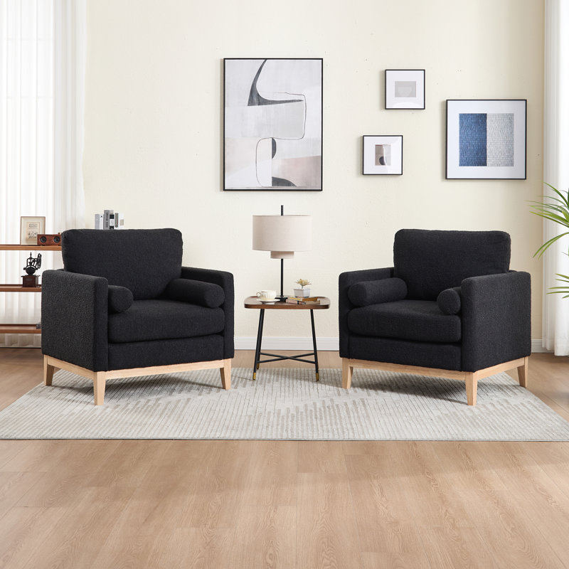 Chaise d'appoint rembourrée avec 2 coussins (ensemble de 2), Bois naturel, Black