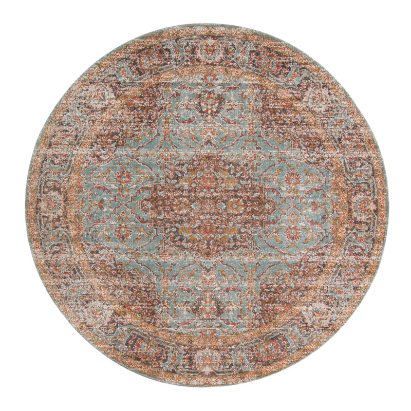 Tapis moutarde / bleu mer Botolphus, Rond 6 pi 7 po