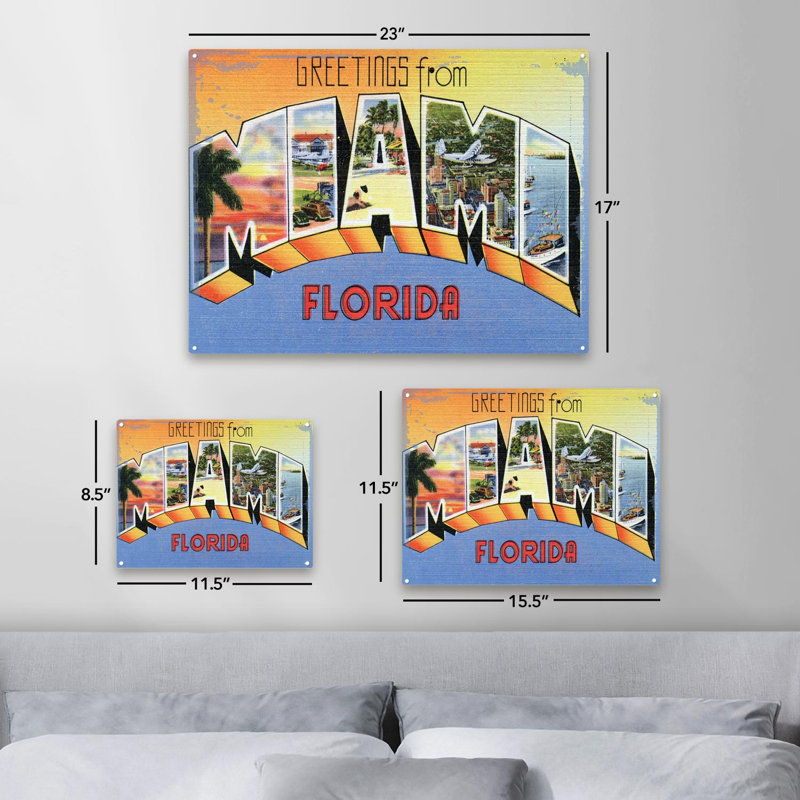 " Greetings From Miami ", 8.5" H x 11.5" W x 0.04" D