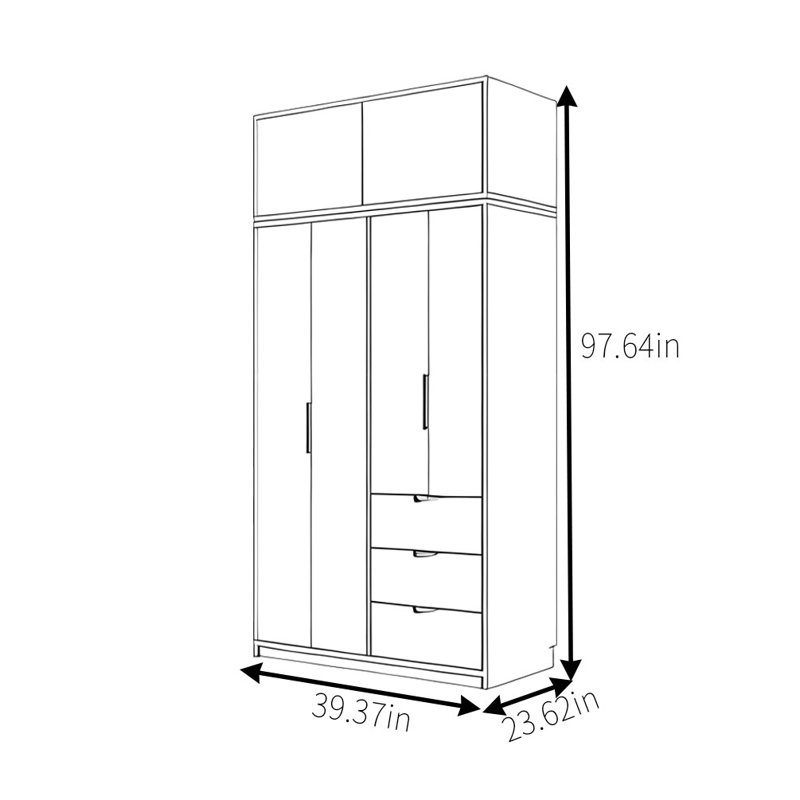 Garde-robe moderne, simple et classique, H 97,64 po x l 39,37 po x P 23,62 po