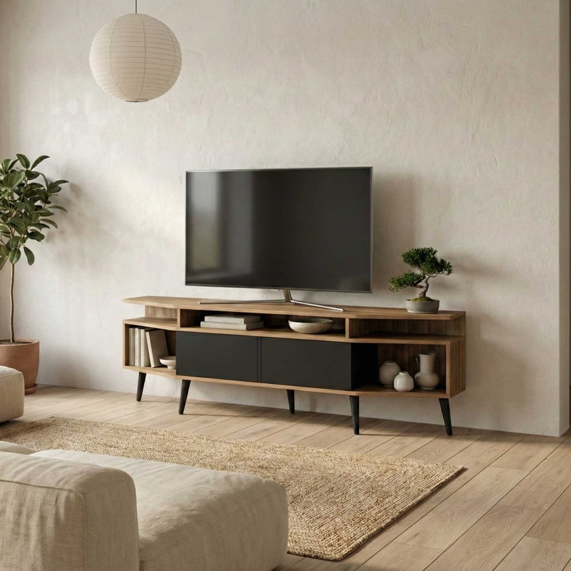 71" Media Console For Tvs Up To 80", Walnut/Black
