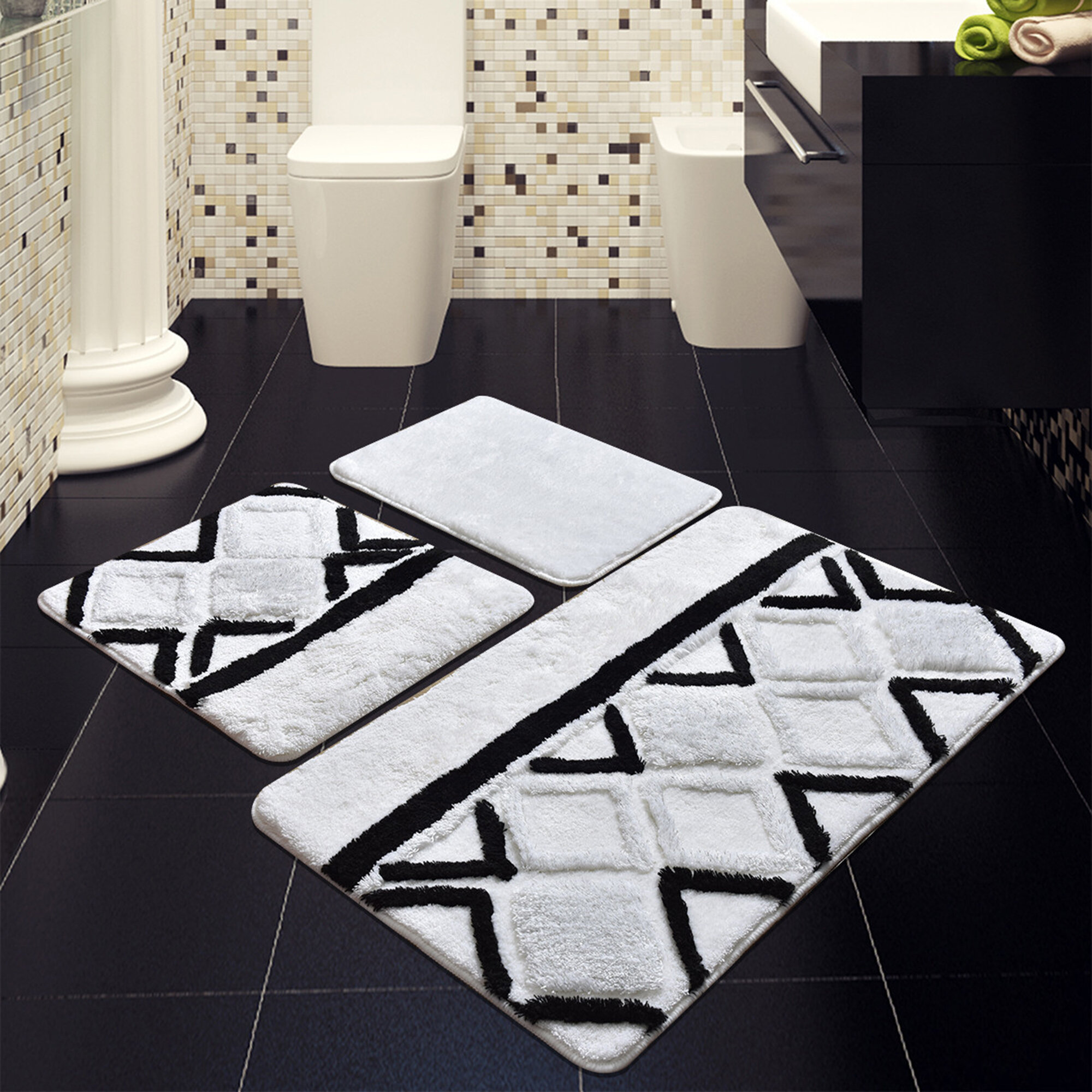 Black and White Bath Rugs Bathroom Rugs Set Bath Mat Flatwoven