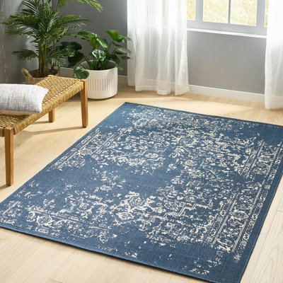 Tapis en polypropylène de 7 pi x 5 pi 3 po, bleu et assorti, d'une hauteur de poils de 4 mm, fait à la main, aucun tapis d'assemblage en polypropylène, s'intégrant dans un style tendance, velours de 0,16 pouce, fabriqué à la main,