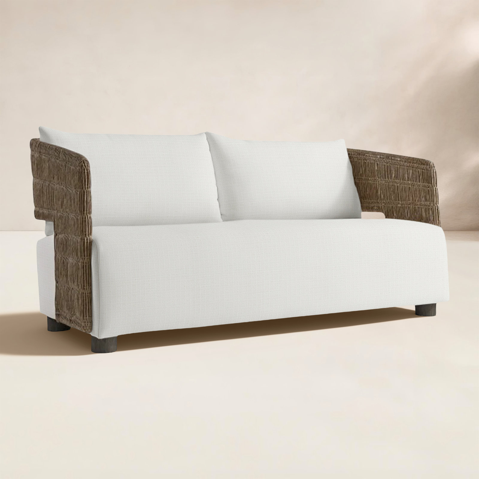 Maldives 72'' Wide Straight Patio Sofa with Cushions, Cream Linen 6025-002