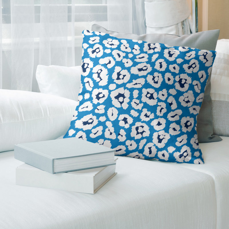 Housse de coussin carrée, Polyester filé, Bleu / blanc / noir, 26 po x 26 po