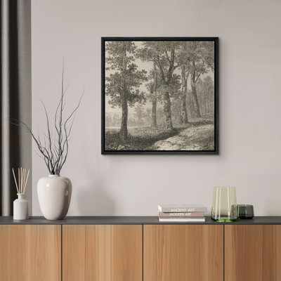 Illustration de croquis rétro, forêt sombre, paysage, campagne rustique française