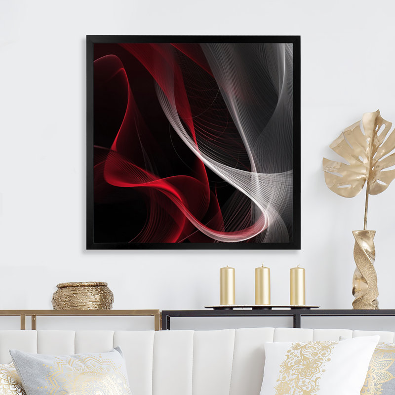 Abstraction contemplative rouge-noire I - impression, Cadre photo noir, H 16 po x l 16 po x P 1 po
