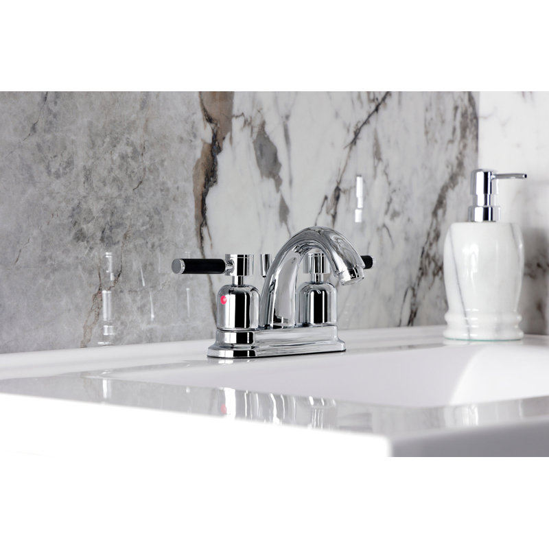 Kingston Brass Kaiser Two-Handle 3-Hole Deck Mount 4" Centerset Bathroom Faucet with Plastic Pop-Up, Polished Chrome