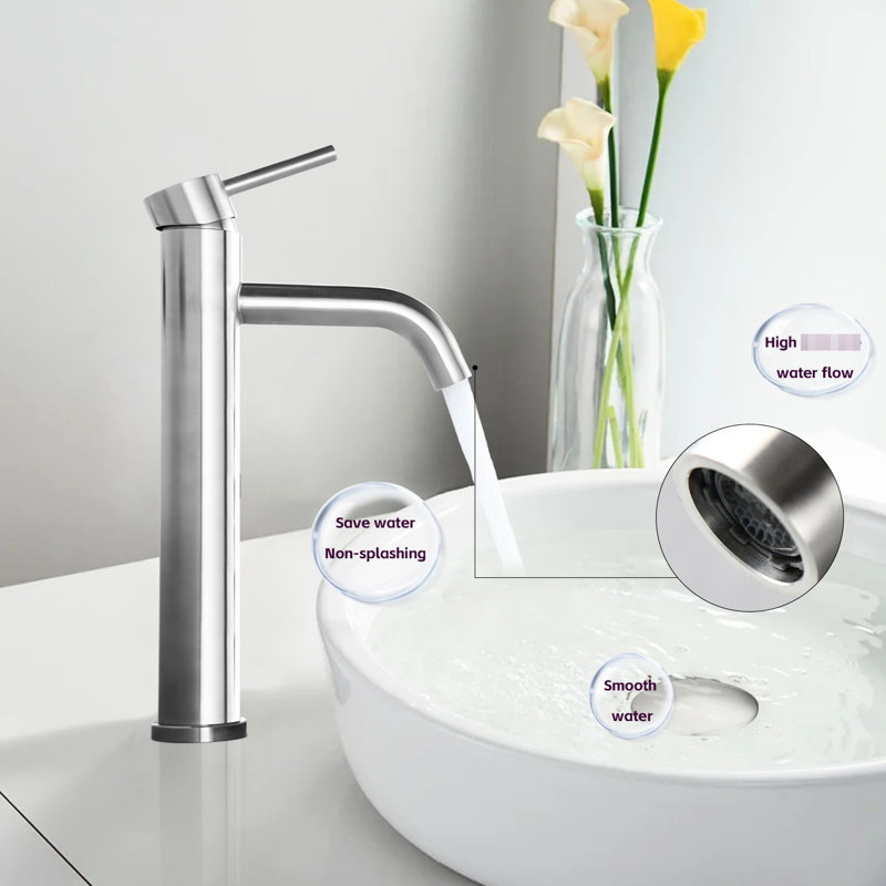 Brushed Nickel Lavatory Faucet Option - Modern Tall Single Handle One Hole Bathroom Sink Tap In Model, Brushed Nickel