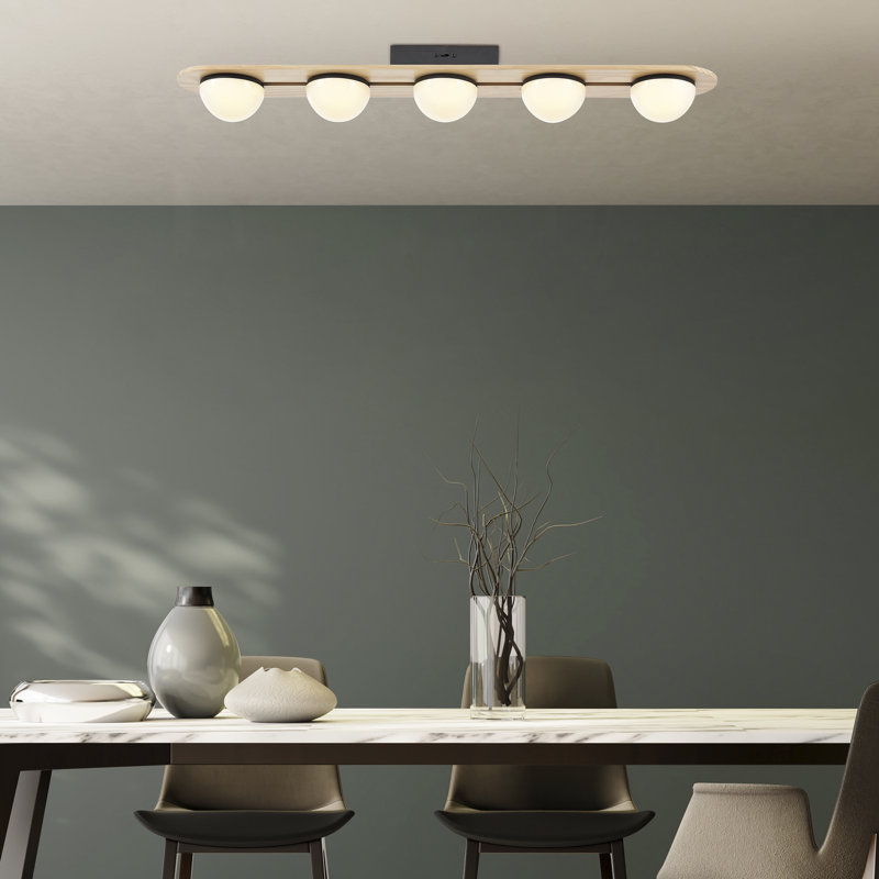 Lustre encastré noir satiné et bois
