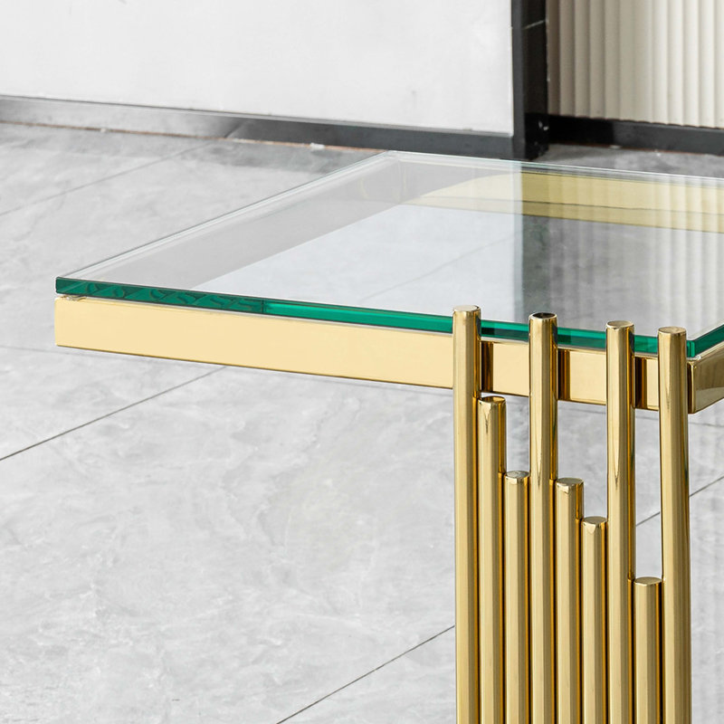 Ensemble de 2 tables basses dorées, plateau en verre trempé avec structure en acier inoxydable 201, table basse moderne pour le salon et la chambre à coucher