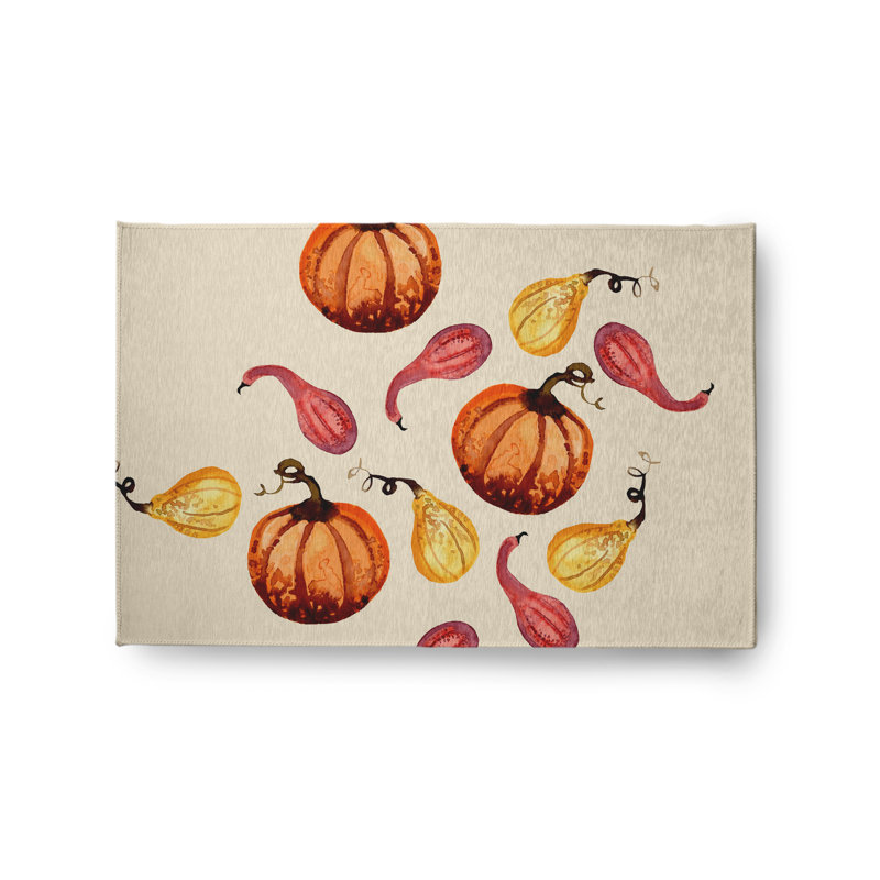 Tapis en chenille à motif d'automne Gourds Galore CRH1364IV8, Rectangle 2 pi x 3 pi