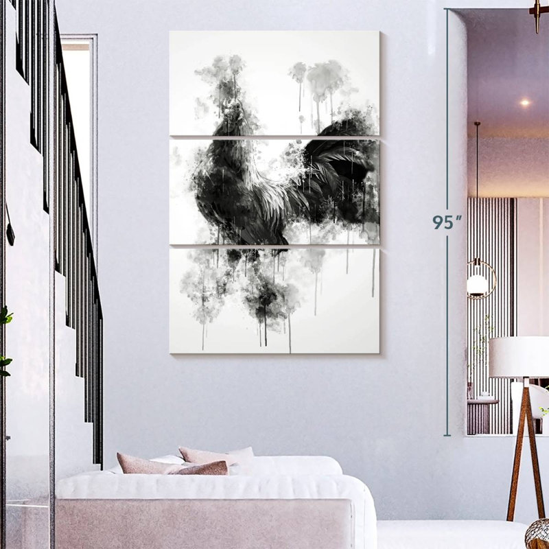 Coq Brampt noir et blanc, H 74 po x l 48 po
