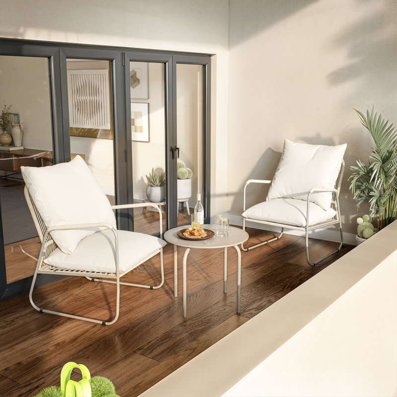 Garden Bistro Set, Breathable Woven PE Rattan Chairs with Coffee Table, Outdoor Patio Furniture Set for Garden, Beige, Beige