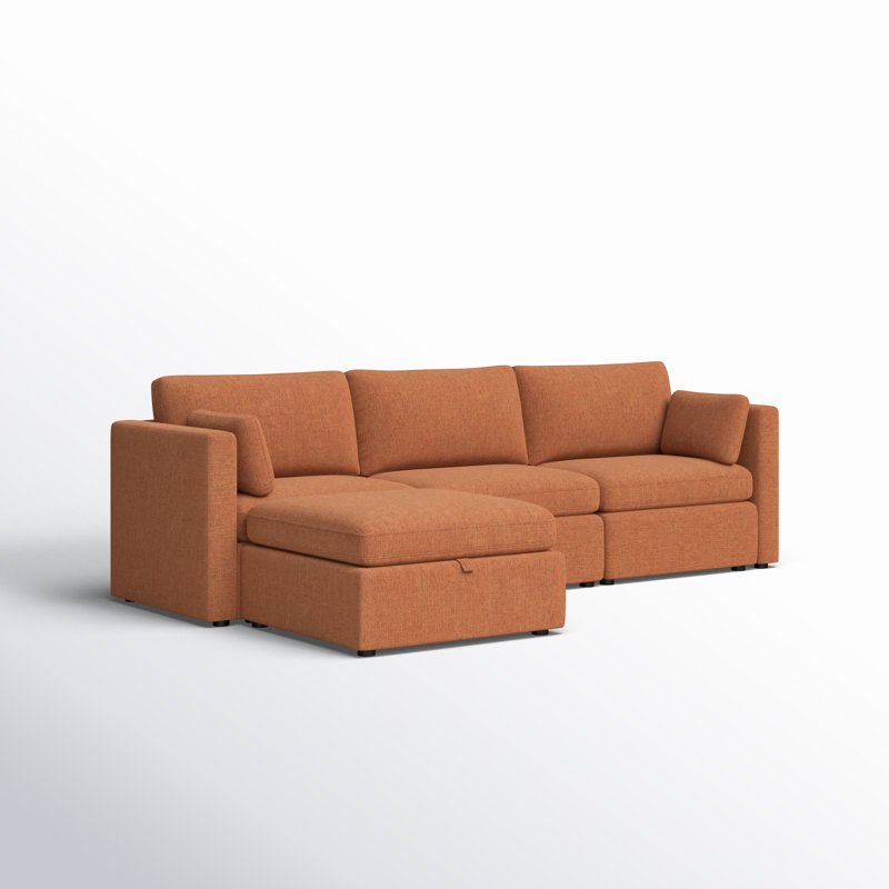 Winfree 112.6" W 4-Piece Modular Sectional with Storage Ottoman , Terracotta Twill