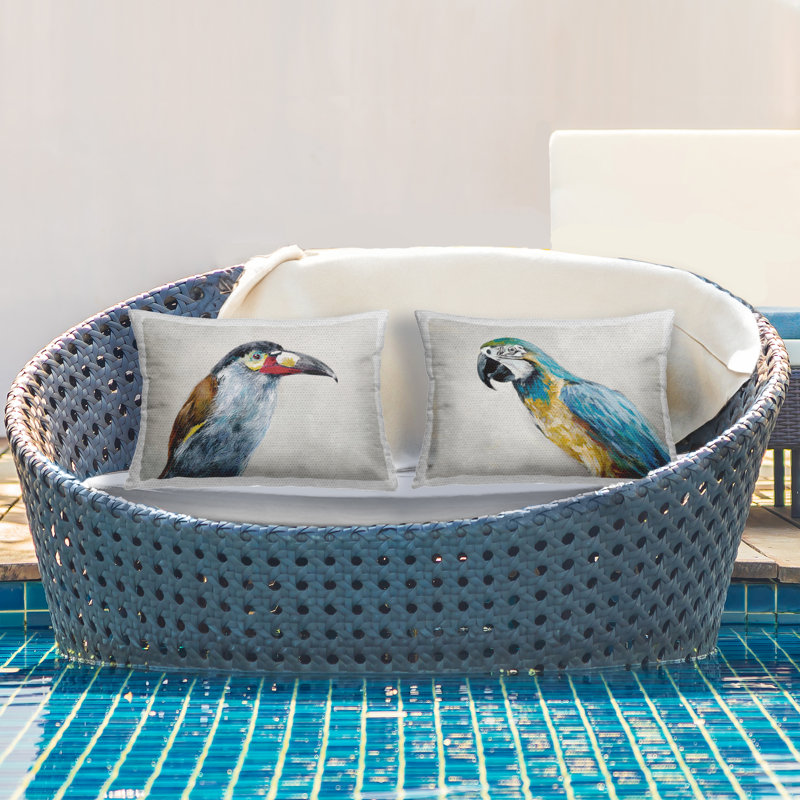 «Toucan And Parrot Portrait», ensemble de 2 coussins décoratifs imprimés par Jacob Q, Toucan gris et perroquet