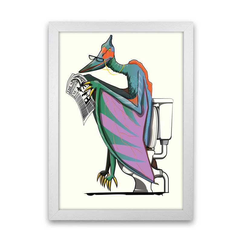 Pterodactyl Bathroom - Print, White Framed, 84cm H x 60cm W x 3cm D