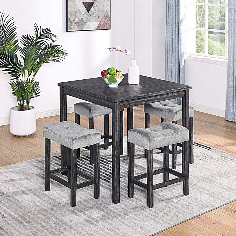 Shayleigh 5 - Person Four Leg Dining Set, Black, Gray/Black, Black