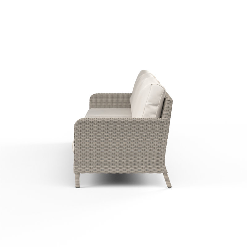 Manhattan 90'' Wide Straight Premium All-Weather Wicker Patio Sofa with Cushions, Canvas Flax Sunbrella® Canvas