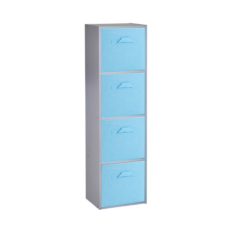 Cynera 106cm H x 30cm W Cube Bookcase, Grey/Sky Blue, (4 Shelves) 106cm H x 30cm W x 23.5cm D